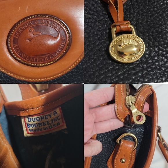 Dooney & Burke Rare Black & British Tan Vintage Shoulder Satchel - Picture 10 of 12